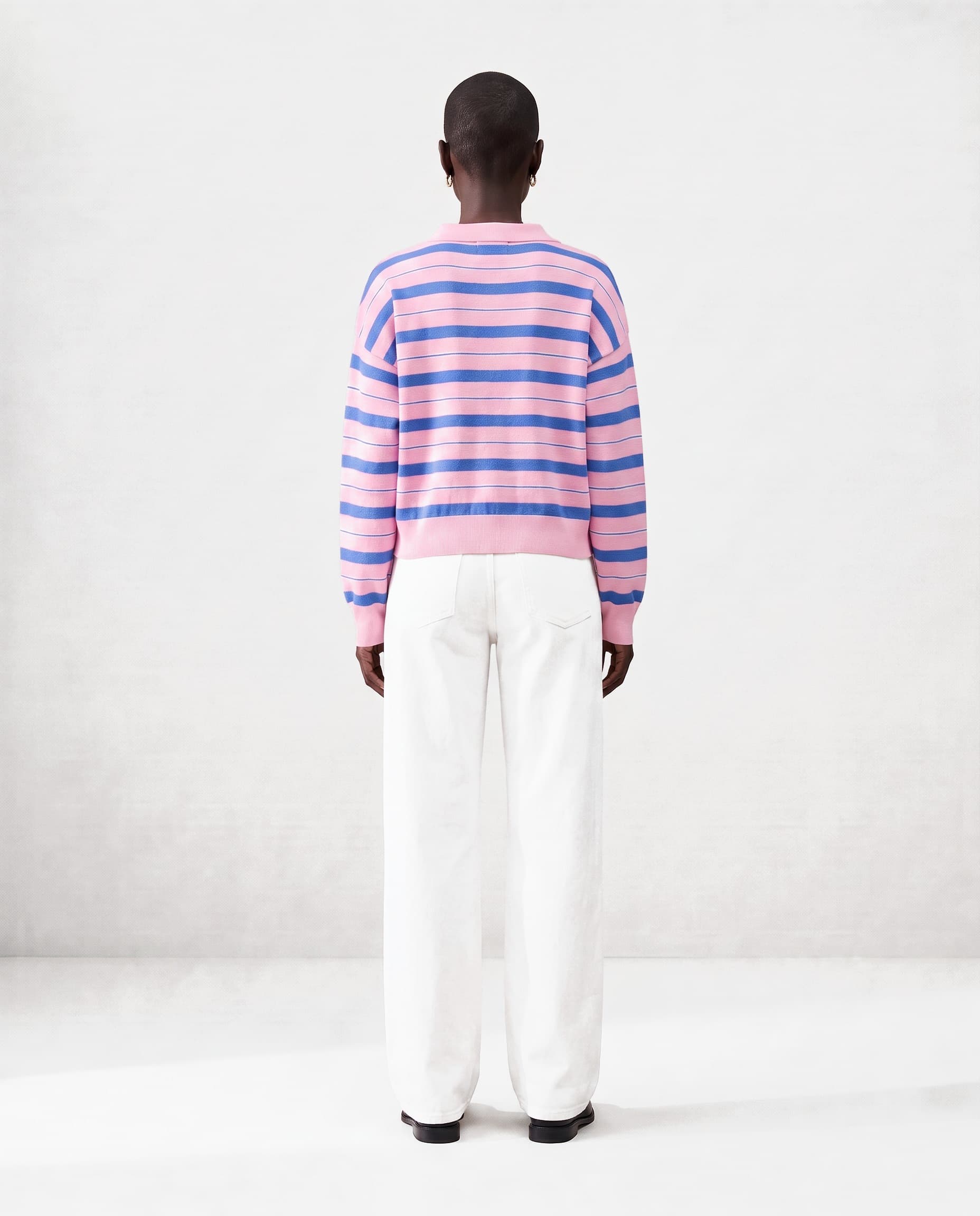 Striped polo knit, back view